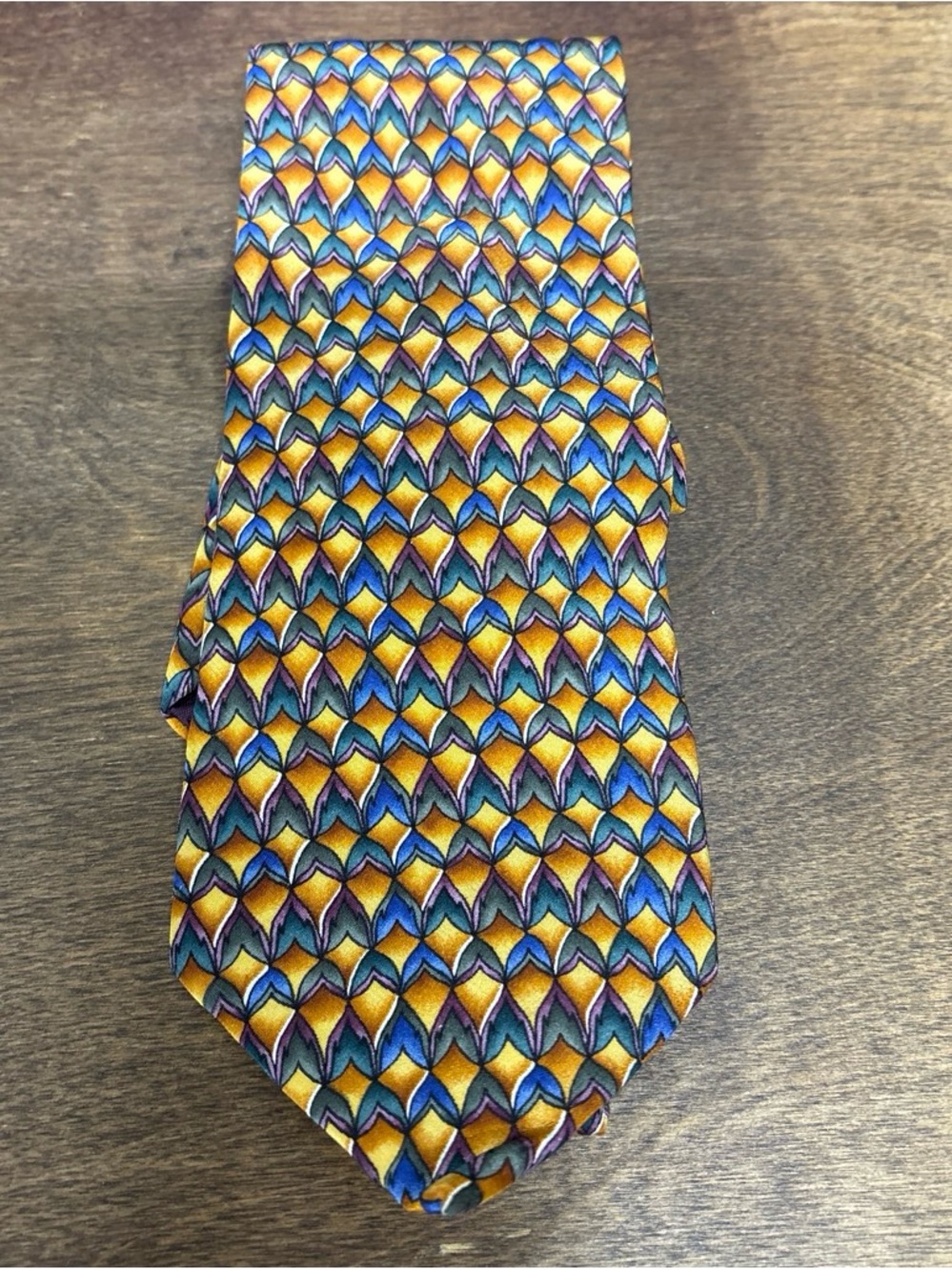 Cocktail Collection Vintage Men's Patterned Silk Tie in Yellow and Blue
